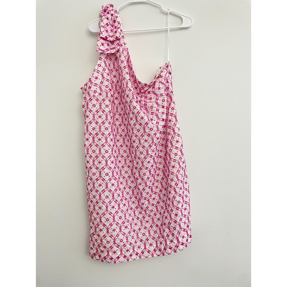 J Crew Dress Women 18 Pink Eyelet One Shoulder Shift Cocktail Bow Party Summer